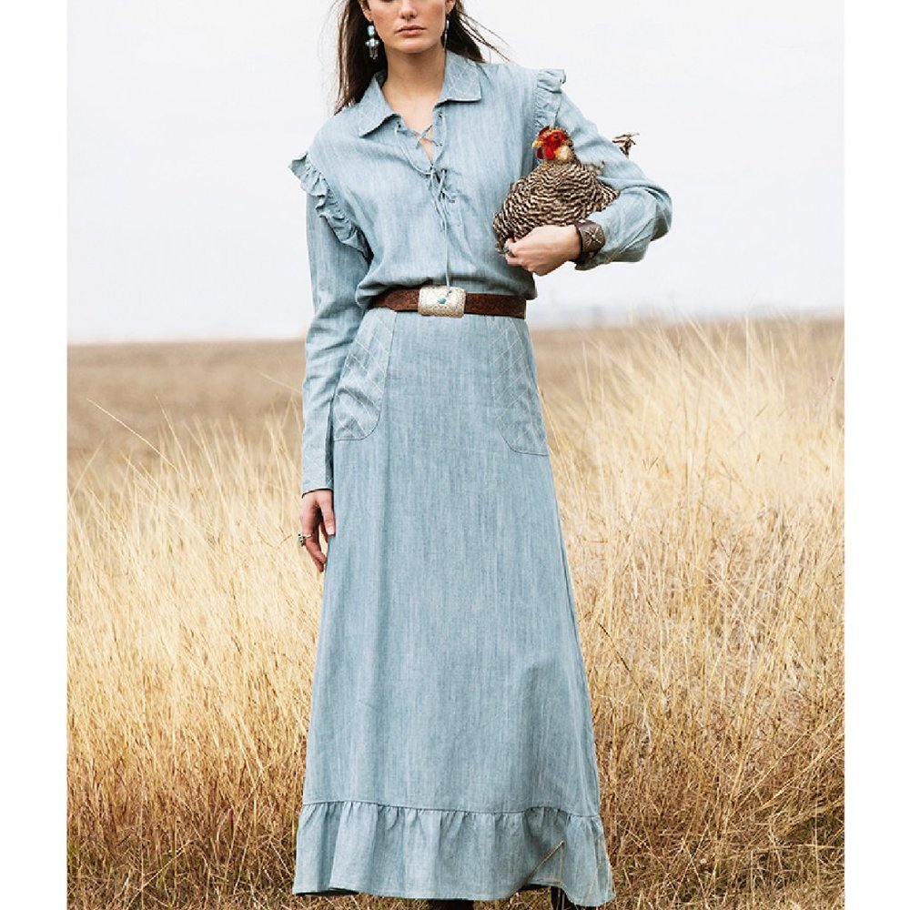 Double D Ranch Homesick Blues Skirt Blue Chambray Women's Size 8 Pockets New